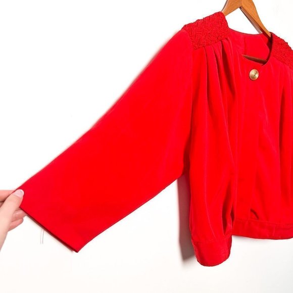 Vintage 70s Red Cropped Funky Retro Blouse Top - Picture 2 of 8